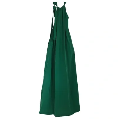 Pre-owned Douuod Silk Maxi Dress In Green