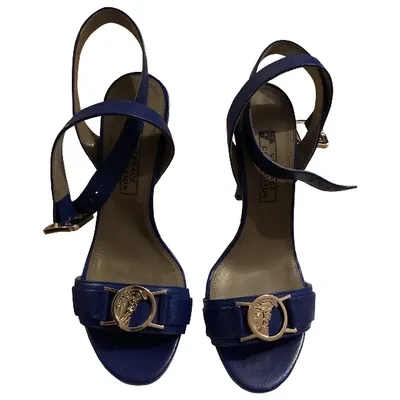 Pre-owned Versace Leather Sandals In Blue