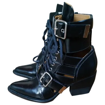 Pre-owned Chloé Rylee Leather Lace Up Boots In Black