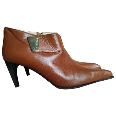 Pre-owned Cerruti 1881 Leather Ankle Boots In Camel