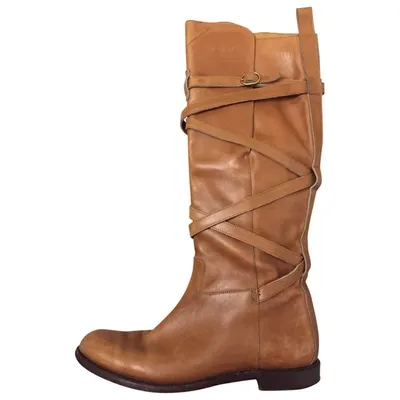 Pre-owned Saint Laurent Leather Riding Boots In Brown