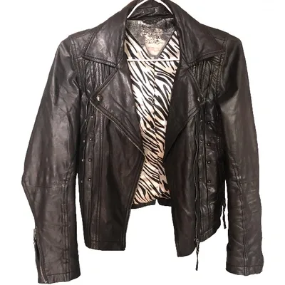 Pre-owned Tommy Hilfiger Leather Biker Jacket In Anthracite