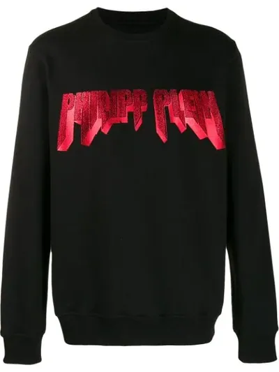 Philipp Plein Rhinestone Logo Sweatshirt In Black