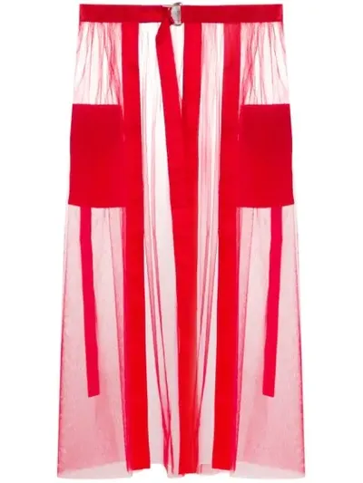 Loulou Tulle Midi Skirt In Red