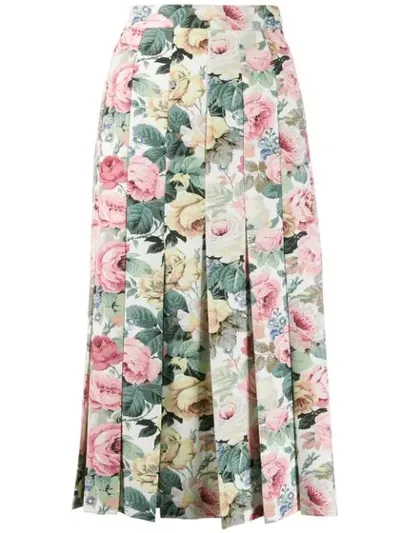 Vivetta Rose Print Pleated Skirt In White