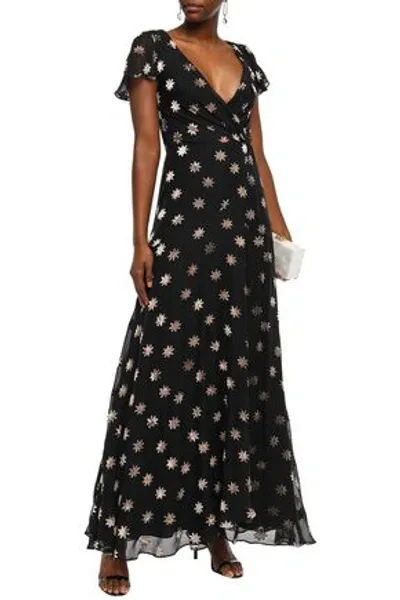 Temperley London Devoré-georgette Maxi Wrap Dress In Black