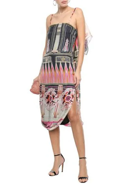 Temperley London Athena Draped Printed Silk-chiffon Dress In Black