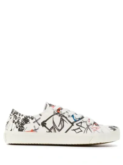 Maison Margiela Tabi Graffiti-print Sneakers In White