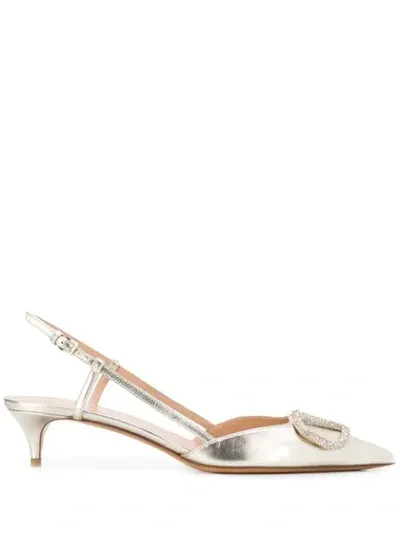 Valentino Garavani Metallic Leather Slingback Pumps In Platino