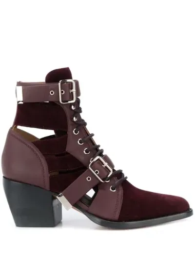 Chloé Rylee 60 Cut-out Leather And Suede Boots In Wine