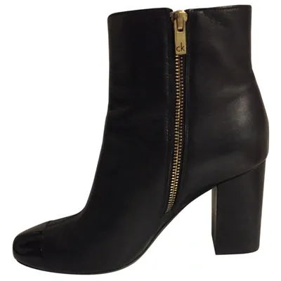 Pre-owned Calvin Klein Leather Ankle Boots In Black