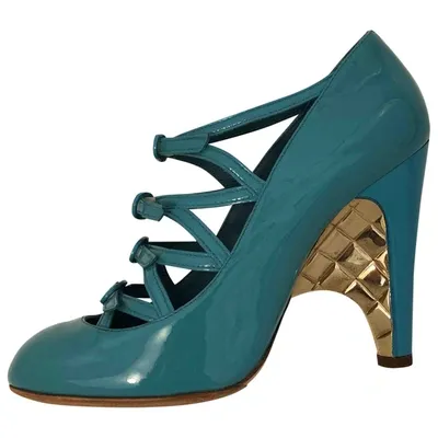 Pre-owned Chanel Patent Leather Ankle Boots In Turquoise