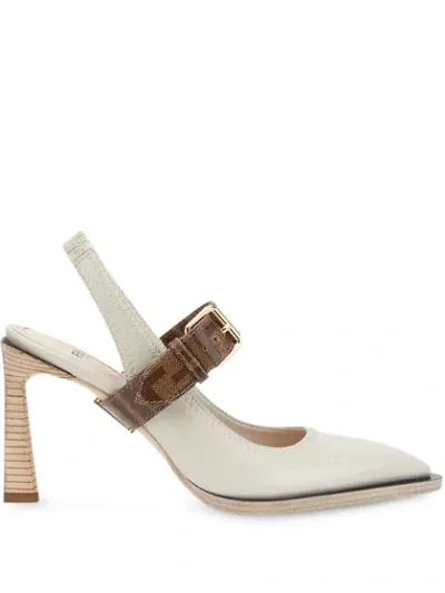 Fendi Strapped Slingback Pumps In White