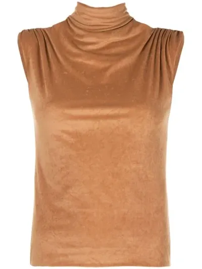 John Elliott Turtleneck Sleeveless Velvet Top In Brown