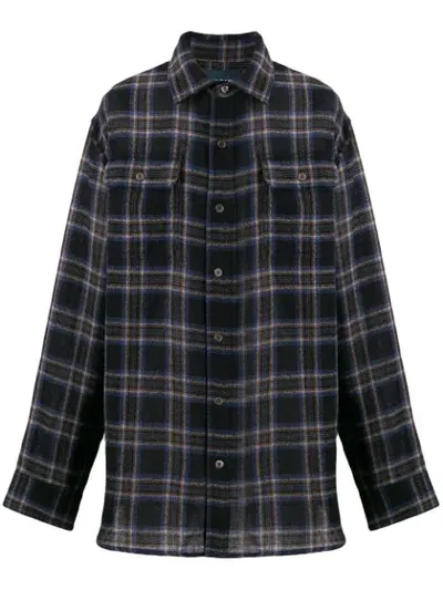 Lost Daze Checked Printed Slogan Shirt In Black ,blue