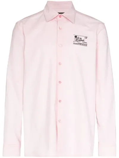 Raf Simons Embroidered Slim Fit Cotton Shirt In Pink