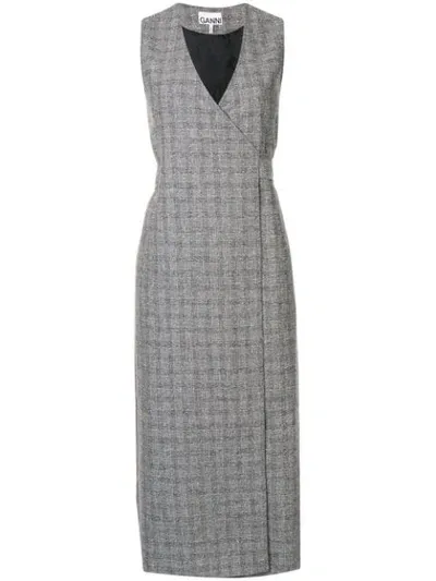 Ganni Wrap-around Midi Dress In Grey