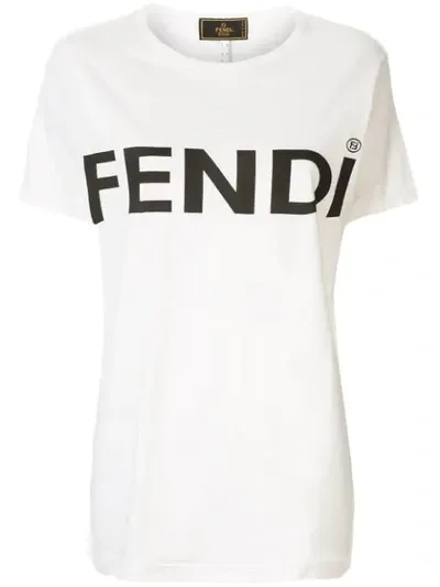 Pre-owned Fendi Logo Print T-shirt In White