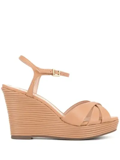 Schutz Ribbed Wedge Sandals In Neutrals