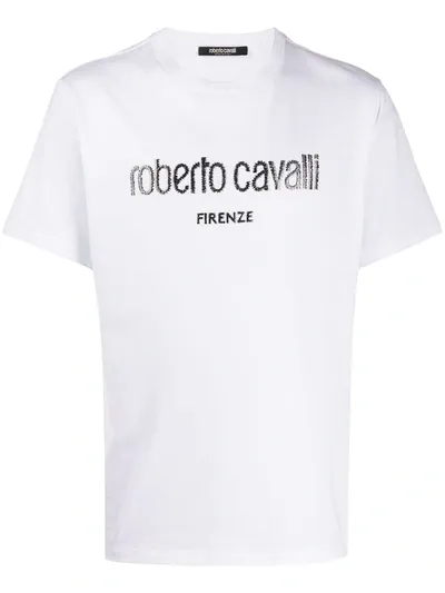 Roberto Cavalli Irregular Logo Print T-shirt In White