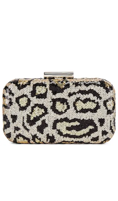 Olga Berg Kaela Leopard Sequin Clutch In Black