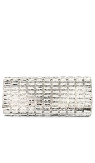 Olga Berg Aston Crystal Foldover Clutch In Silver