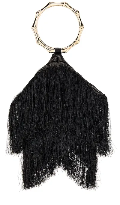 Olga Berg Teenie Fringed Ring Handle Bag In Black