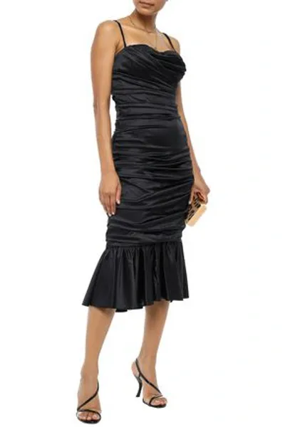 Dolce & Gabbana Ruched Stretch-silk Satin Midi Dress In Black