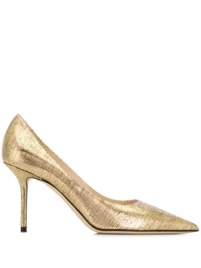 Jimmy Choo Love Metallic Croc Embossed Pointed Toe Pump In Light Gold