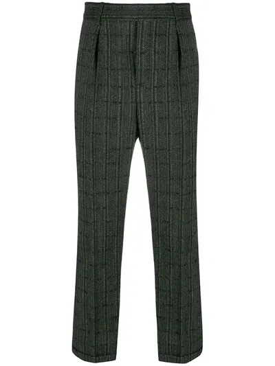 Saint Laurent Woven Check Trousers In Black