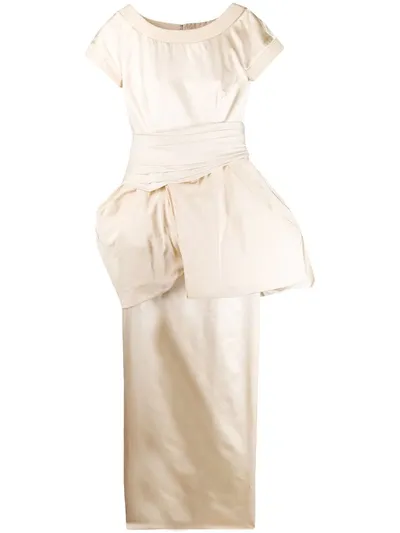 Pre-owned Versace 1990s Puffball Waist Evening Dress In Neutrals