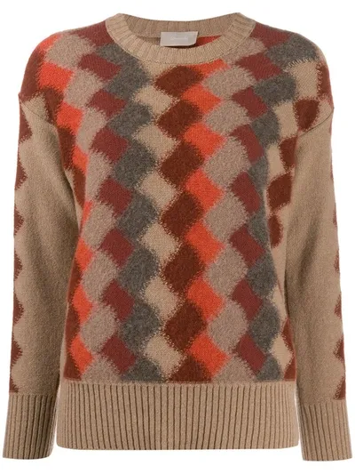 Drumohr Diamond Knit Crew Neck Sweater In Brown