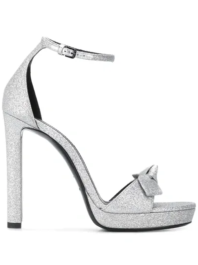 Saint Laurent Bow Detail Sandals In Silver