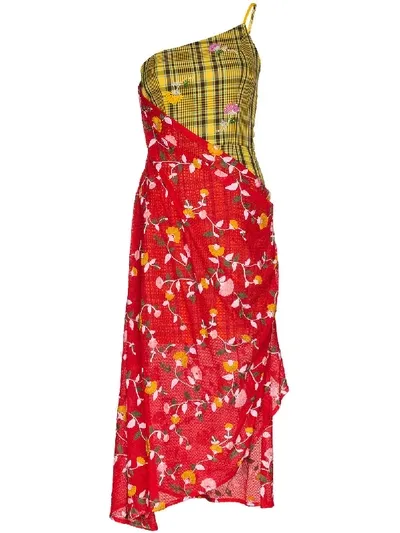 Shuting Qiu Dual-pattern Asymmetric Midi Dress In Yellow