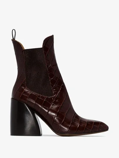 Chloé Wave 90 Crocodile Embossed Boots In Brown