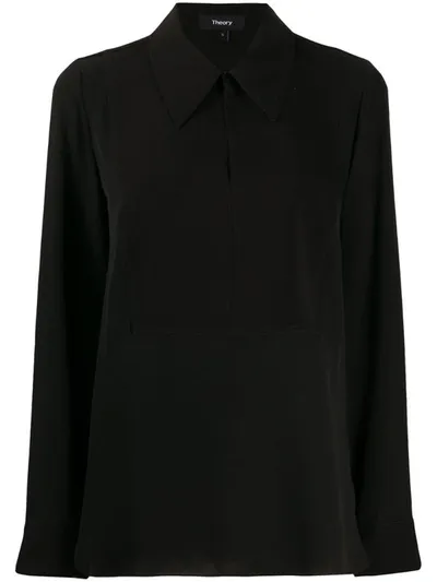 Theory Popover Classic Silk Blouse In Black