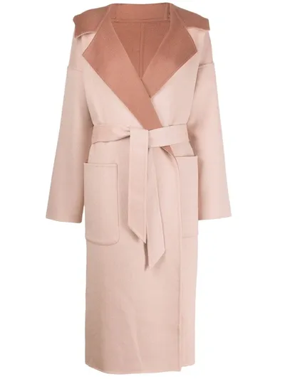 Liska Contrasting Lapel Belted Coat In Pink