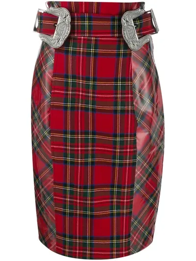 Philipp Plein Tartan Pencil Skirt In Multi