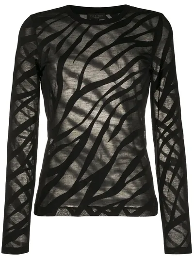 Rag & Bone Valencia Zebra-print Mesh Top In Black