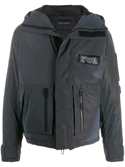 Giorgio Armani Logo Patch Padded Jacket In Grey