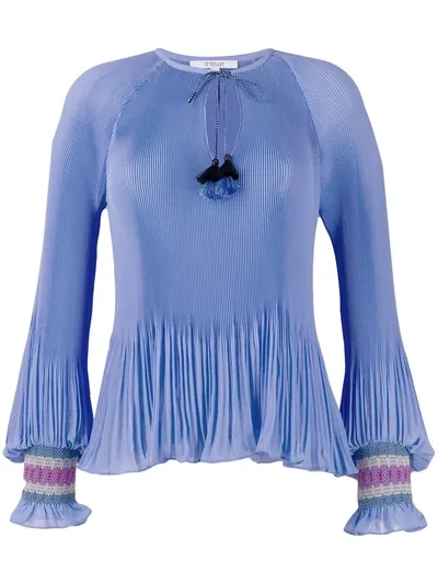 Derek Lam 10 Crosby Helena Pleated Puff-sleeve Tie-neck Blouse In Deep Periwinkle