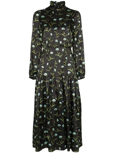 Borgo De Nor Eugenia Floral-print Satin-jacquard Midi Dress In Black