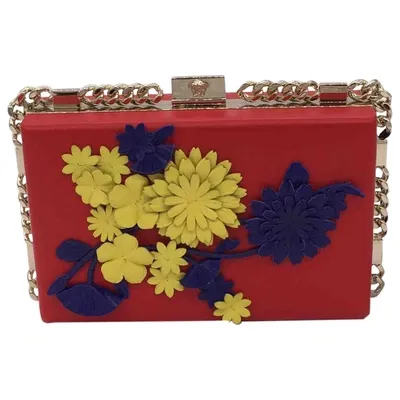 Pre-owned Versace Leather Clutch Bag In Red