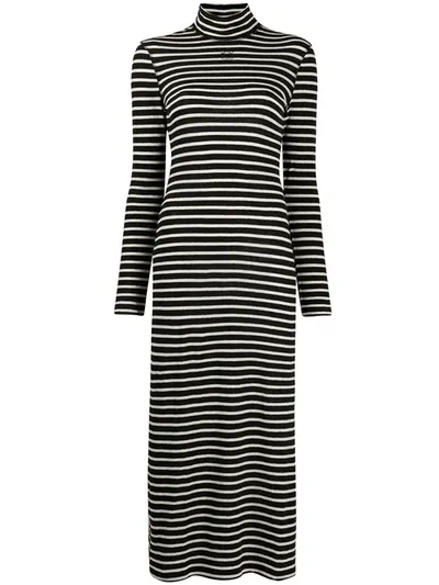 Loewe Striped Cotton-jersey Turtleneck Midi Dress In Black