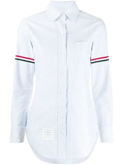 Thom Browne Stripe Armband Round Collar Oxford Shirt In Blue