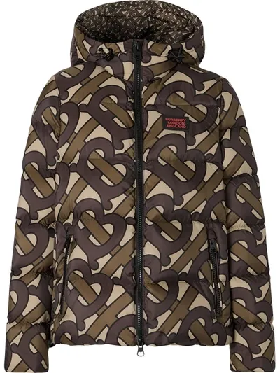 Burberry Monogram-print Padded Jacket In Bridle Brown Ip Pttn