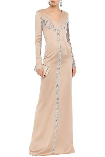 Safiyaa Draped Lace-trimmed Satin-crepe Gown In Blush