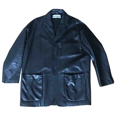 Pre-owned Dolce & Gabbana Leather Peacoat In Black