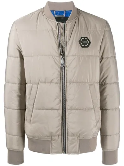 Philipp Plein Statement Padded Jacket In Neutrals