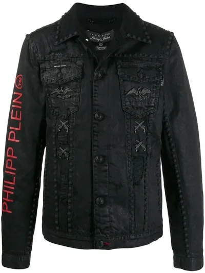 Philipp Plein Stud Denim Jacket In Black